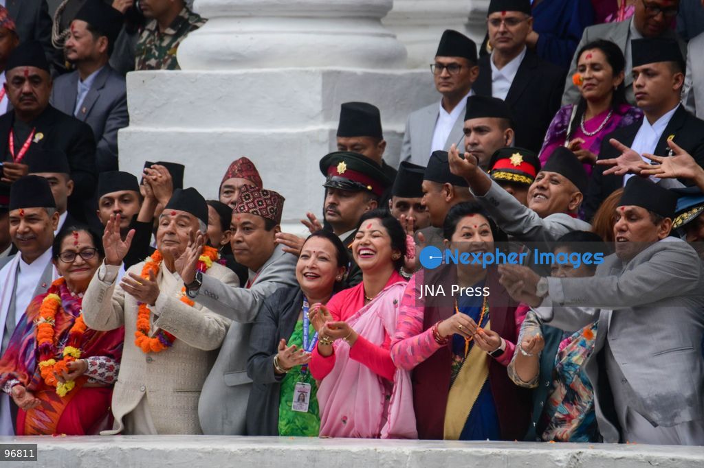 KATHMANDU, NEPAL, SEPTEMBER 25, 2026: Nepalese President Ram Chandra Paudel attends the main Indra Jatra celebrations at Hanuman Dhoka Durbar Square in Kathmandu as ceremonial chariots carrying the Living Goddess Kumari and the deities Ganesh and Bhairav begin their procession through the historic city. Vice President Ram Sahaya Prasad Yadav, Acting Prime Minister and Finance Minister Swarnim Wagle, Speaker Dol Prasad Aryal, National Assembly Chair Narayan Prasad Dahal, Chief Justice Manoj Kumar Sharma and other senior officials also attended the celebrations. Indra Jatra is one of Kathmandu Valley’s major religious and cultural festivals and features chariot processions, traditional dances and rituals associated with the Newar community. Photo by Safal Prakash Shrestha / JNA Press. (Photo by Safal Prakash Shrestha/JNA Press via Nexpher Images)
