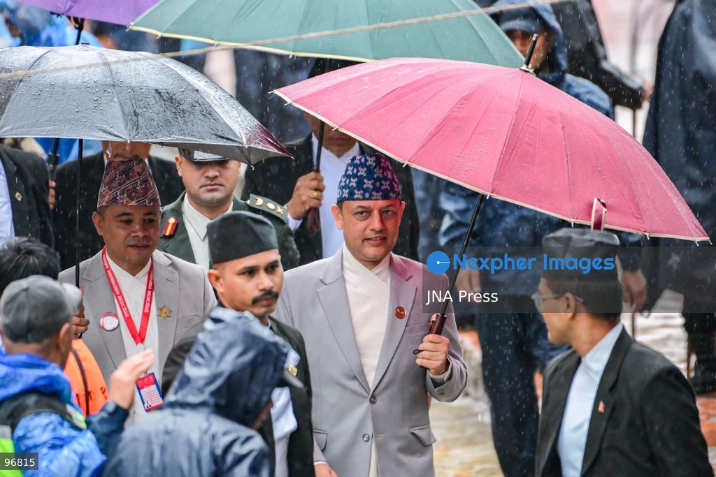 KATHMANDU, NEPAL, SEPTEMBER 25, 2026: Nepalese President Ram Chandra Paudel attends the main Indra Jatra celebrations at Hanuman Dhoka Durbar Square in Kathmandu as ceremonial chariots carrying the Living Goddess Kumari and the deities Ganesh and Bhairav begin their procession through the historic city. Vice President Ram Sahaya Prasad Yadav, Acting Prime Minister and Finance Minister Swarnim Wagle, Speaker Dol Prasad Aryal, National Assembly Chair Narayan Prasad Dahal, Chief Justice Manoj Kumar Sharma and other senior officials also attended the celebrations. Indra Jatra is one of Kathmandu Valley’s major religious and cultural festivals and features chariot processions, traditional dances and rituals associated with the Newar community. Photo by Safal Prakash Shrestha / JNA Press. (Photo by Safal Prakash Shrestha/JNA Press via Nexpher Images)