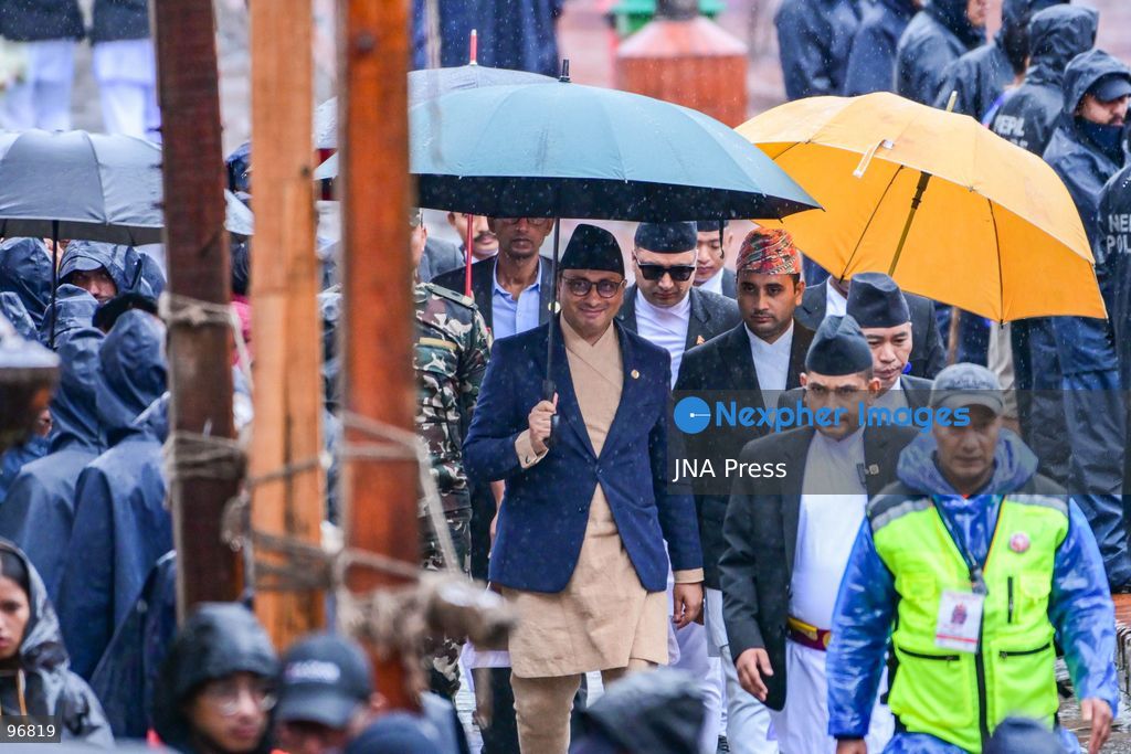 KATHMANDU, NEPAL, SEPTEMBER 25, 2026: Nepalese President Ram Chandra Paudel attends the main Indra Jatra celebrations at Hanuman Dhoka Durbar Square in Kathmandu as ceremonial chariots carrying the Living Goddess Kumari and the deities Ganesh and Bhairav begin their procession through the historic city. Vice President Ram Sahaya Prasad Yadav, Acting Prime Minister and Finance Minister Swarnim Wagle, Speaker Dol Prasad Aryal, National Assembly Chair Narayan Prasad Dahal, Chief Justice Manoj Kumar Sharma and other senior officials also attended the celebrations. Indra Jatra is one of Kathmandu Valley’s major religious and cultural festivals and features chariot processions, traditional dances and rituals associated with the Newar community. Photo by Safal Prakash Shrestha / JNA Press. (Photo by Safal Prakash Shrestha/JNA Press via Nexpher Images)