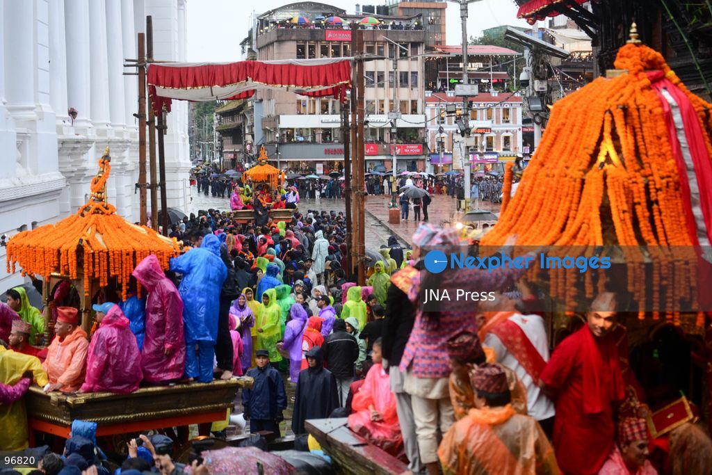 KATHMANDU, NEPAL, SEPTEMBER 25, 2026: Nepalese President Ram Chandra Paudel attends the main Indra Jatra celebrations at Hanuman Dhoka Durbar Square in Kathmandu as ceremonial chariots carrying the Living Goddess Kumari and the deities Ganesh and Bhairav begin their procession through the historic city. Vice President Ram Sahaya Prasad Yadav, Acting Prime Minister and Finance Minister Swarnim Wagle, Speaker Dol Prasad Aryal, National Assembly Chair Narayan Prasad Dahal, Chief Justice Manoj Kumar Sharma and other senior officials also attended the celebrations. Indra Jatra is one of Kathmandu Valley’s major religious and cultural festivals and features chariot processions, traditional dances and rituals associated with the Newar community. Photo by Safal Prakash Shrestha / JNA Press. (Photo by Safal Prakash Shrestha/JNA Press via Nexpher Images)