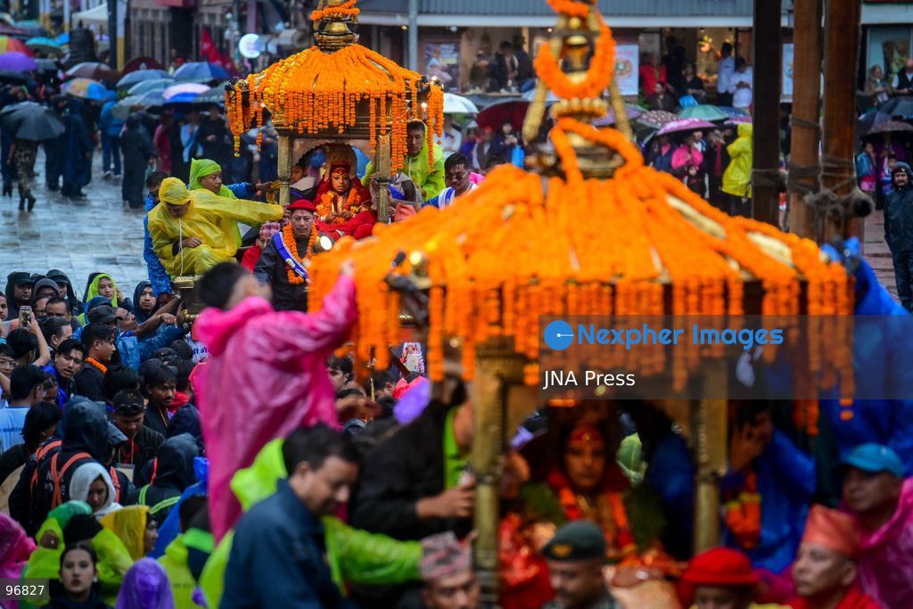 KATHMANDU, NEPAL, SEPTEMBER 25, 2026: Nepalese President Ram Chandra Paudel attends the main Indra Jatra celebrations at Hanuman Dhoka Durbar Square in Kathmandu as ceremonial chariots carrying the Living Goddess Kumari and the deities Ganesh and Bhairav begin their procession through the historic city. Vice President Ram Sahaya Prasad Yadav, Acting Prime Minister and Finance Minister Swarnim Wagle, Speaker Dol Prasad Aryal, National Assembly Chair Narayan Prasad Dahal, Chief Justice Manoj Kumar Sharma and other senior officials also attended the celebrations. Indra Jatra is one of Kathmandu Valley’s major religious and cultural festivals and features chariot processions, traditional dances and rituals associated with the Newar community. Photo by Safal Prakash Shrestha / JNA Press. (Photo by Safal Prakash Shrestha/JNA Press via Nexpher Images)