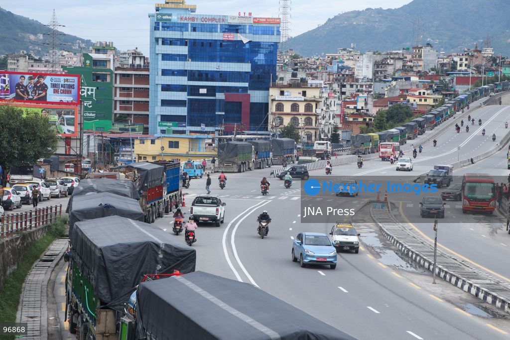 KATHMANDU, NEPAL, SEPTEMBER 26, 2026: Vehicles remain parked along Kathmandu’s Ring Road after a landslide blocked the Prithvi Highway, disrupting traffic and transportation along one of the main routes connecting the capital with other parts of Nepal. Photo by Shankar Bhujel / JNA Press. (Photo by Shankar Bhujel/JNA Press via Nexpher Images)