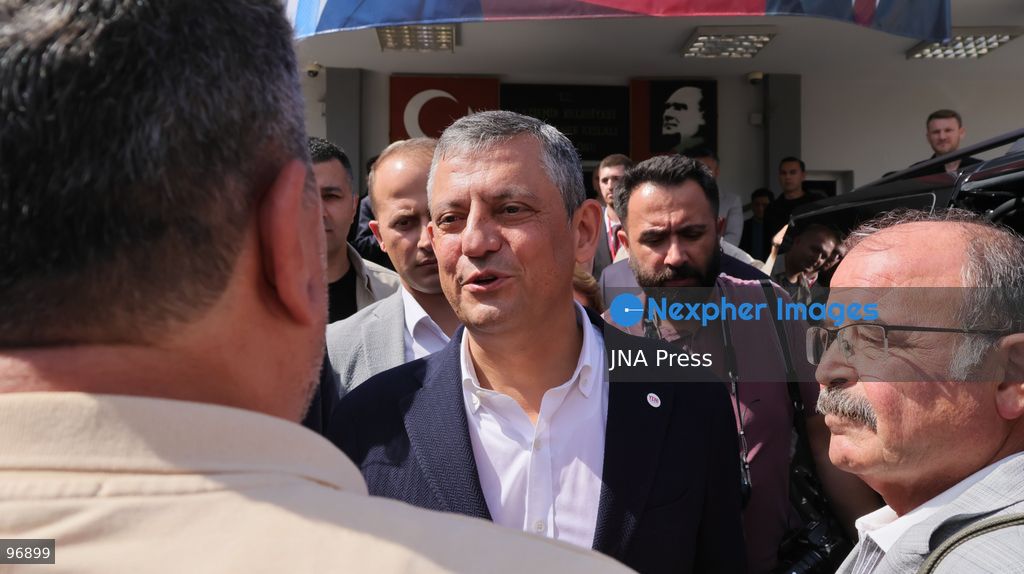 IZMIR, TURKEY, SEPTEMBER 26, 2026: New Party Chairman Özgür Özel addresses party members during district leadership primary elections in Izmir. Özel visited voting events in Gaziemir and Bornova as party members selected candidates for district leadership posts. Speaking in Gaziemir, Özel said he would step down if he fails to make his party the leading political force and bring it to power in the next general election. Photo by Turgay Kilic / JNA Press. (Photo by Turgay Kilic/JNA Press via Nexpher Images)