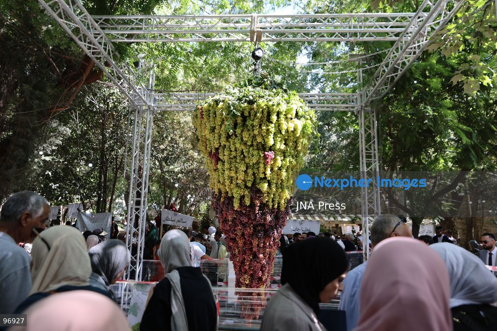 HEBRON, OCCUPIED WEST BANK, SEPTEMBER 26, 2026: Palestinian visitors attend the opening of a grape market in the Old City of Hebron. Local farmers and producers display grapes and grape-based products during the event, highlighting a crop traditionally associated with agriculture in the Hebron area. Photo by Mosab Shawer / JNA Press. (Photo by Mosab shawer/JNA Press via Nexpher Images)