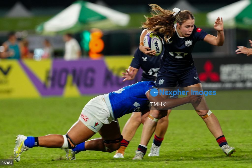 Hong Kong, China compete against Samoa in an intense passage of play during the third round of the WXV 3 rugby tournament at Kai Tak Youth Sports Ground on September 26, 2026 in Hong Kong. Despite Tanya Dhar scoring two tries in the first half, Hong Kong, China were defeated 12-31 by Samoa, finishing their campaign with one win and two losses in a match delayed by five hours due to extreme heat. (Photo by Zulu Lo/TMHK via Nexpher Images)