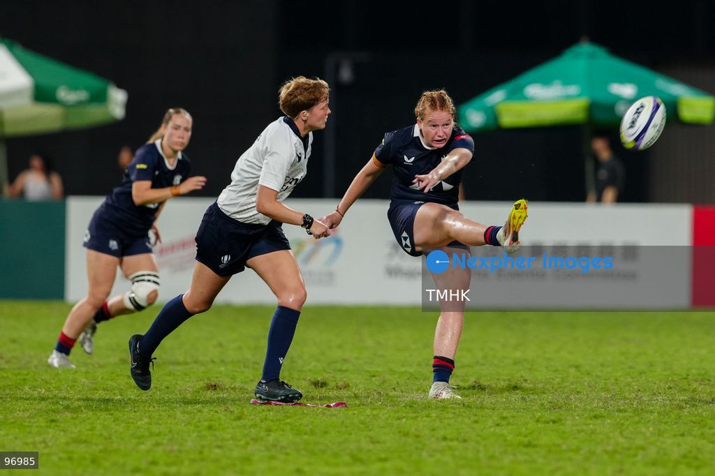Hong Kong, China compete against Samoa in an intense passage of play during the third round of the WXV 3 rugby tournament at Kai Tak Youth Sports Ground on September 26, 2026 in Hong Kong. Despite Tanya Dhar scoring two tries in the first half, Hong Kong, China were defeated 12-31 by Samoa, finishing their campaign with one win and two losses in a match delayed by five hours due to extreme heat. (Photo by Zulu Lo/TMHK via Nexpher Images)