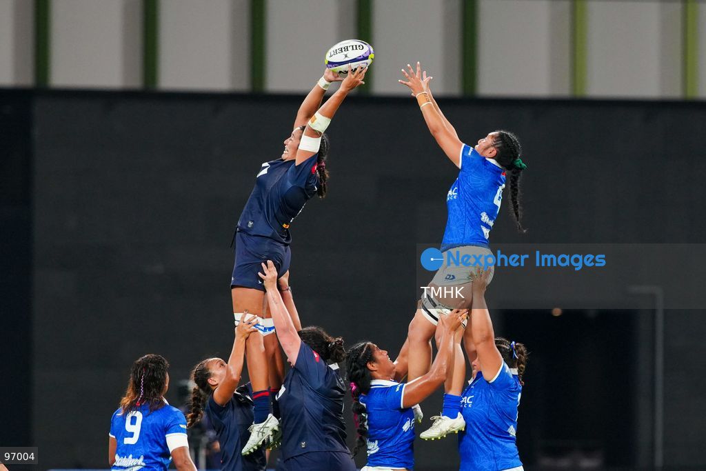 Hong Kong, China compete against Samoa in an intense passage of play during the third round of the WXV 3 rugby tournament at Kai Tak Youth Sports Ground on September 26, 2026 in Hong Kong. Despite Tanya Dhar scoring two tries in the first half, Hong Kong, China were defeated 12-31 by Samoa, finishing their campaign with one win and two losses in a match delayed by five hours due to extreme heat. (Photo by Zulu Lo/TMHK via Nexpher Images)