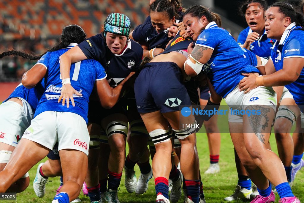 Hong Kong, China compete against Samoa in an intense passage of play during the third round of the WXV 3 rugby tournament at Kai Tak Youth Sports Ground on September 26, 2026 in Hong Kong. Despite Tanya Dhar scoring two tries in the first half, Hong Kong, China were defeated 12-31 by Samoa, finishing their campaign with one win and two losses in a match delayed by five hours due to extreme heat. (Photo by Zulu Lo/TMHK via Nexpher Images)