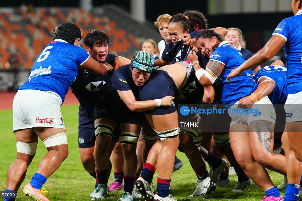 Hong Kong, China compete against Samoa in an intense passage of play during the third round of the WXV 3 rugby tournament at Kai Tak Youth Sports Ground on September 26, 2026 in Hong Kong. Despite Tanya Dhar scoring two tries in the first half, Hong Kong, China were defeated 12-31 by Samoa, finishing their campaign with one win and two losses in a match delayed by five hours due to extreme heat. (Photo by Zulu Lo/TMHK via Nexpher Images)