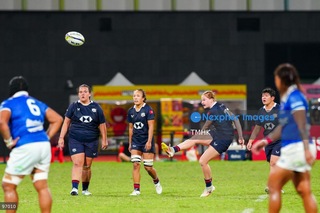 Hong Kong, China compete against Samoa in an intense passage of play during the third round of the WXV 3 rugby tournament at Kai Tak Youth Sports Ground on September 26, 2026 in Hong Kong. Despite Tanya Dhar scoring two tries in the first half, Hong Kong, China were defeated 12-31 by Samoa, finishing their campaign with one win and two losses in a match delayed by five hours due to extreme heat. (Photo by Zulu Lo/TMHK via Nexpher Images)