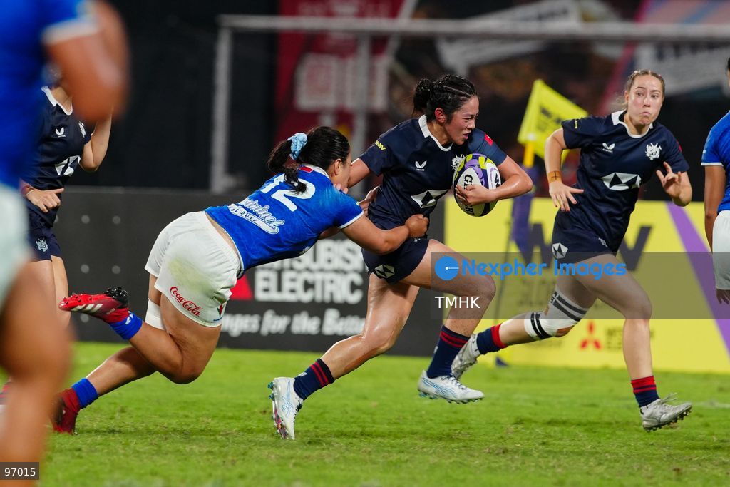 Hong Kong, China compete against Samoa in an intense passage of play during the third round of the WXV 3 rugby tournament at Kai Tak Youth Sports Ground on September 26, 2026 in Hong Kong. Despite Tanya Dhar scoring two tries in the first half, Hong Kong, China were defeated 12-31 by Samoa, finishing their campaign with one win and two losses in a match delayed by five hours due to extreme heat. (Photo by Zulu Lo/TMHK via Nexpher Images)