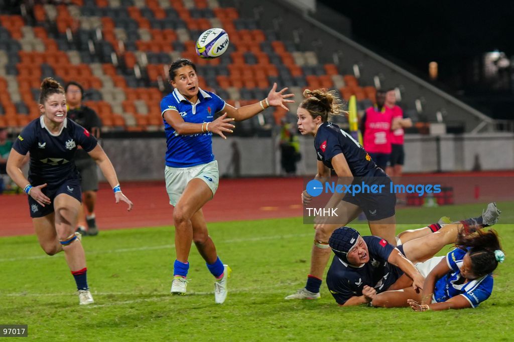 Hong Kong, China compete against Samoa in an intense passage of play during the third round of the WXV 3 rugby tournament at Kai Tak Youth Sports Ground on September 26, 2026 in Hong Kong. Despite Tanya Dhar scoring two tries in the first half, Hong Kong, China were defeated 12-31 by Samoa, finishing their campaign with one win and two losses in a match delayed by five hours due to extreme heat. (Photo by Zulu Lo/TMHK via Nexpher Images)