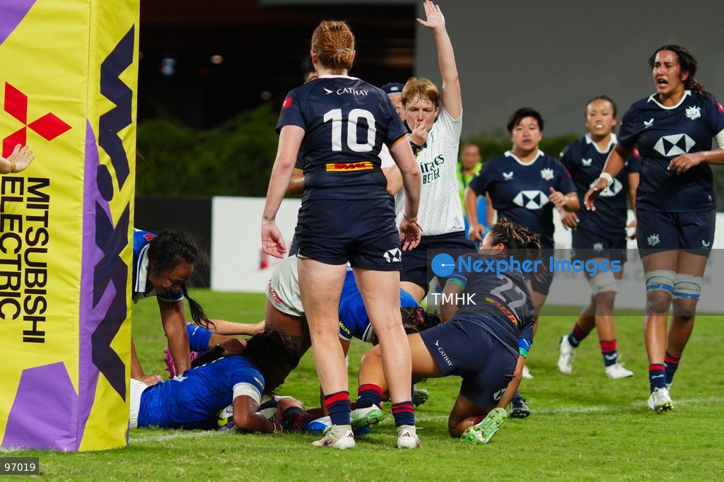 Hong Kong, China compete against Samoa in an intense passage of play during the third round of the WXV 3 rugby tournament at Kai Tak Youth Sports Ground on September 26, 2026 in Hong Kong. Despite Tanya Dhar scoring two tries in the first half, Hong Kong, China were defeated 12-31 by Samoa, finishing their campaign with one win and two losses in a match delayed by five hours due to extreme heat. (Photo by Zulu Lo/TMHK via Nexpher Images)