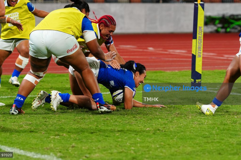 Hong Kong, China compete against Samoa in an intense passage of play during the third round of the WXV 3 rugby tournament at Kai Tak Youth Sports Ground on September 26, 2026 in Hong Kong. Despite Tanya Dhar scoring two tries in the first half, Hong Kong, China were defeated 12-31 by Samoa, finishing their campaign with one win and two losses in a match delayed by five hours due to extreme heat. (Photo by Zulu Lo/TMHK via Nexpher Images)