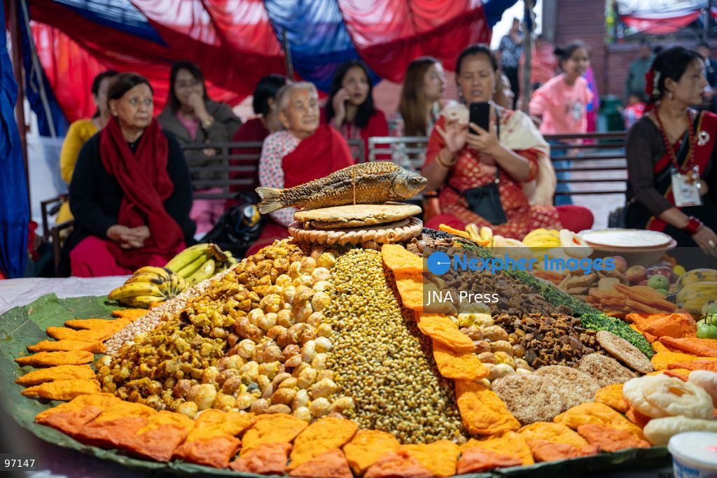 LALITPUR, NEPAL, SEPTEMBER 26, 2026: A performer takes part in the traditional Mipwa Lakhe dance at Gusingal Chowk in Lalitpur during celebrations for Indra Jatra. The Lakhe was taken in procession through several neighborhoods following the distribution of prasad to devotees at Hathu Dyo. The Mipwa Lakhe tradition is distinguished by a performance in which the masked dancer blows fire from a burning torch. Photo by Ghanashyam Shrestha / JNA Press. (Photo by Ghanashyam Shrestha/JNA Press via Nexpher Images)