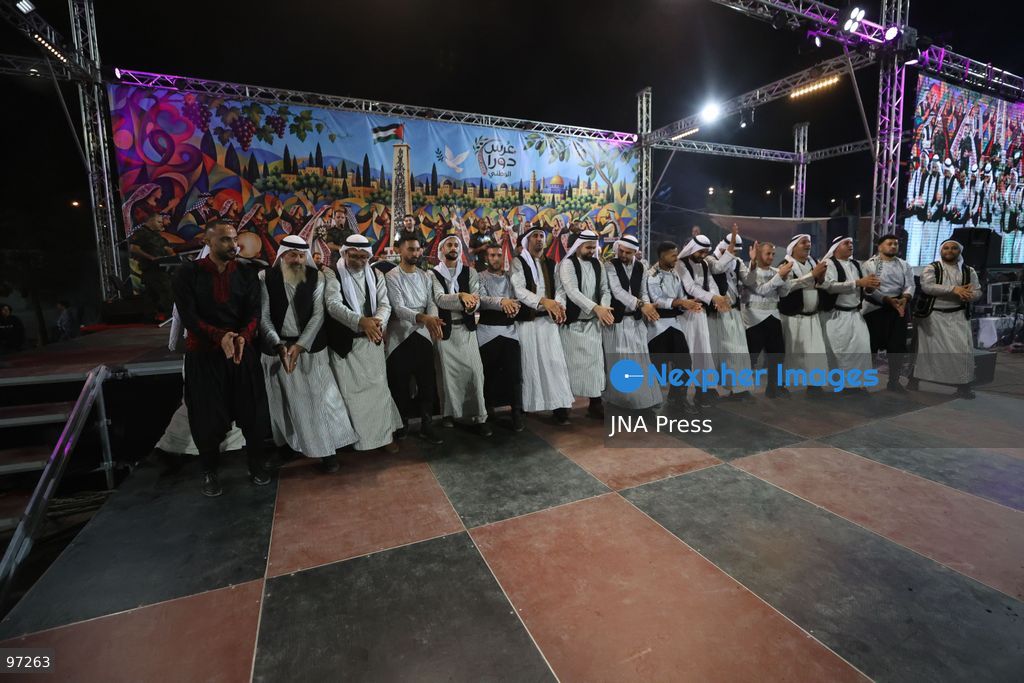 DURA, OCCUPIED WEST BANK, SEPTEMBER 26, 2026: Forty-four Palestinian brides and grooms take part in a mass wedding ceremony in Dura, south of Hebron, with participants wearing traditional Palestinian clothing. Dura Mayor Muhannad Amro said the collective wedding was organized to support couples facing difficult economic conditions amid the continuing impact of the war that began in October 2023. Photo by Mosab Shawer / JNA Press. (Photo by Mosab shawer/JNA Press via Nexpher Images)