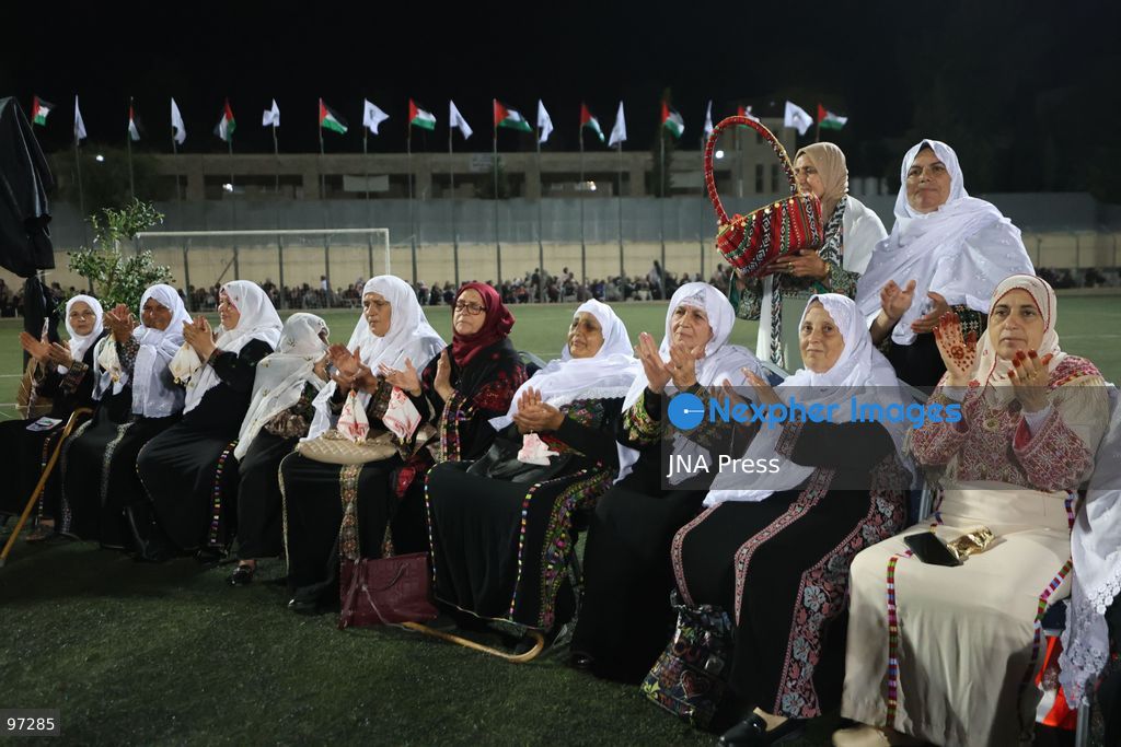 DURA, OCCUPIED WEST BANK, SEPTEMBER 26, 2026: Forty-four Palestinian brides and grooms take part in a mass wedding ceremony in Dura, south of Hebron, with participants wearing traditional Palestinian clothing. Dura Mayor Muhannad Amro said the collective wedding was organized to support couples facing difficult economic conditions amid the continuing impact of the war that began in October 2023. Photo by Mosab Shawer / JNA Press. (Photo by Mosab shawer/JNA Press via Nexpher Images)