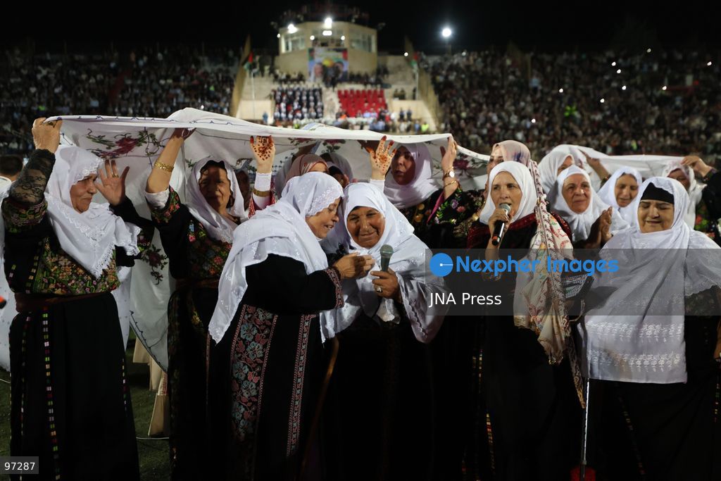 DURA, OCCUPIED WEST BANK, SEPTEMBER 26, 2026: Forty-four Palestinian brides and grooms take part in a mass wedding ceremony in Dura, south of Hebron, with participants wearing traditional Palestinian clothing. Dura Mayor Muhannad Amro said the collective wedding was organized to support couples facing difficult economic conditions amid the continuing impact of the war that began in October 2023. Photo by Mosab Shawer / JNA Press. (Photo by Mosab shawer/JNA Press via Nexpher Images)