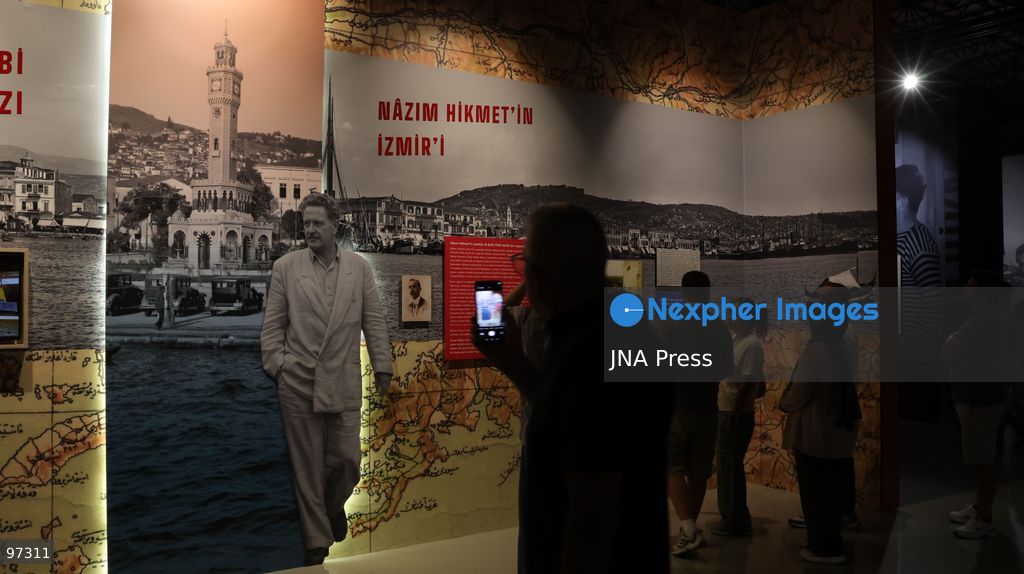IZMIR, TURKEY, SEPTEMBER 26, 2026: Visitors explore “ROMANTİKA / Bir Ömrün Seyrüseferi,” an exhibition dedicated to Turkish poet and writer Nazım Hikmet at the Atlas Pavilion in Kültürpark, Izmir. The exhibition brings together hundreds of documents, manuscripts, photographs, books, personal belongings and audiovisual materials tracing Hikmet’s life, literary work and cultural legacy. Hosted by Izmir Metropolitan Municipality and produced by Folkart, the exhibition opened on September 5 and is scheduled to remain on display until January 15, 2027. Photo by Turgay Kilic / JNA Press. (Photo by Turgay Kilic/JNA Press via Nexpher Images)