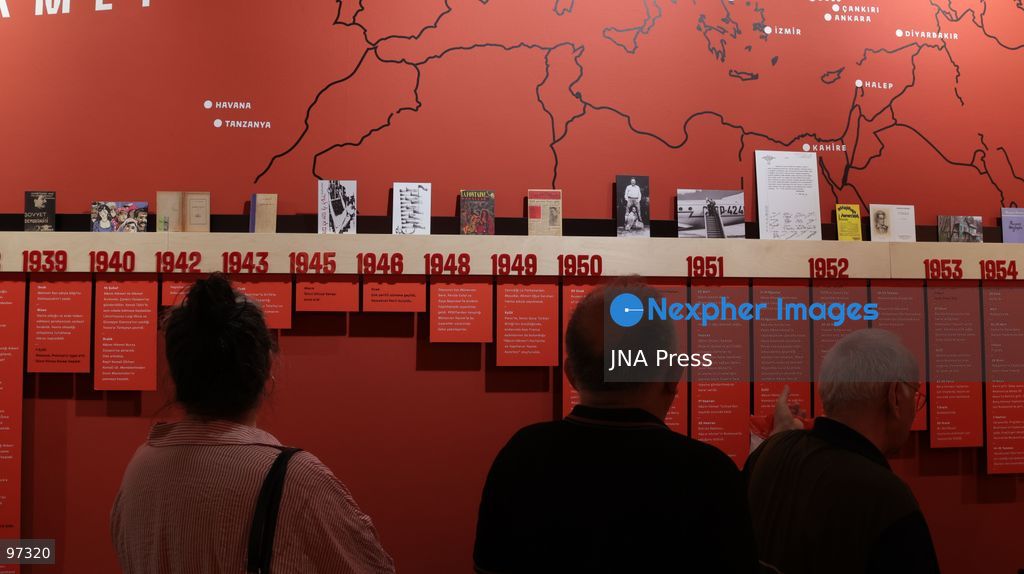 IZMIR, TURKEY, SEPTEMBER 26, 2026: Visitors explore “ROMANTİKA / Bir Ömrün Seyrüseferi,” an exhibition dedicated to Turkish poet and writer Nazım Hikmet at the Atlas Pavilion in Kültürpark, Izmir. The exhibition brings together hundreds of documents, manuscripts, photographs, books, personal belongings and audiovisual materials tracing Hikmet’s life, literary work and cultural legacy. Hosted by Izmir Metropolitan Municipality and produced by Folkart, the exhibition opened on September 5 and is scheduled to remain on display until January 15, 2027. Photo by Turgay Kilic / JNA Press. (Photo by Turgay Kilic/JNA Press via Nexpher Images)