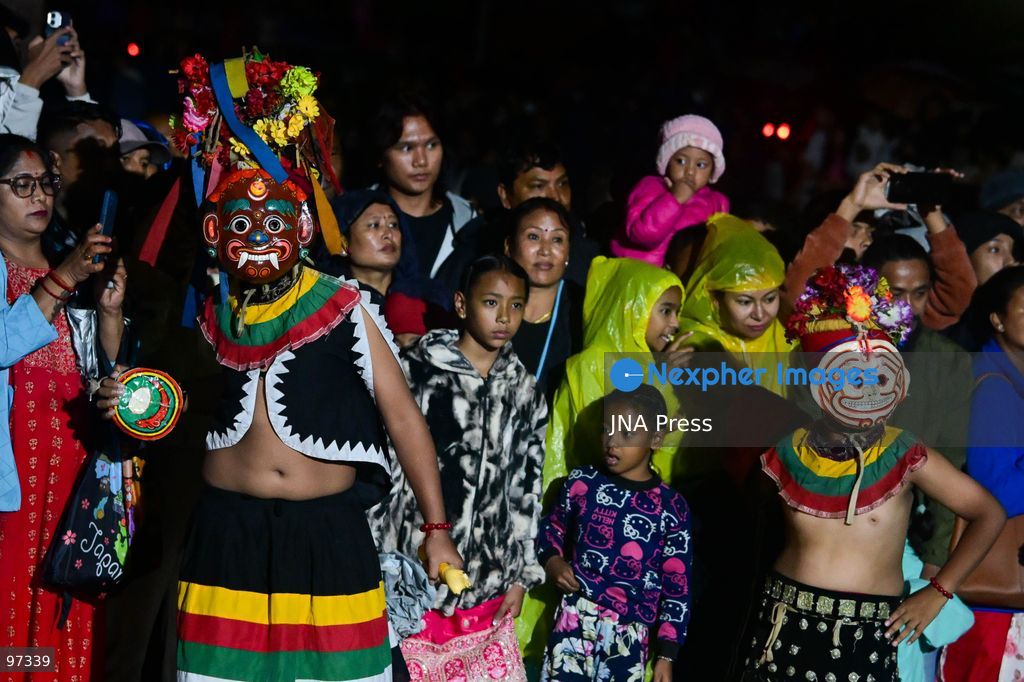 KATHMANDU, NEPAL, SEPTEMBER 26, 2026: Devotees pull chariots carrying Living Goddess Kumari Aryatara Shakya and the living deities Ganesh and Bhairav through the historic streets of Kathmandu during Thaneyā, the second chariot procession of the annual Indra Jatra festival. Large crowds gathered along the northern route of the old city as the three living deities were carried through areas including Asan and Indra Chowk. The celebrations also featured traditional masked dances, Newar music and public displays of deities including Swet Bhairab and Akash Bhairab. This year marks Aryatara Shakya’s first Indra Jatra as Kathmandu’s Living Goddess Kumari. Photo by Safal Prakash Shrestha / JNA Press. (Photo by Safal Prakash Shrestha/JNA Press via Nexpher Images)