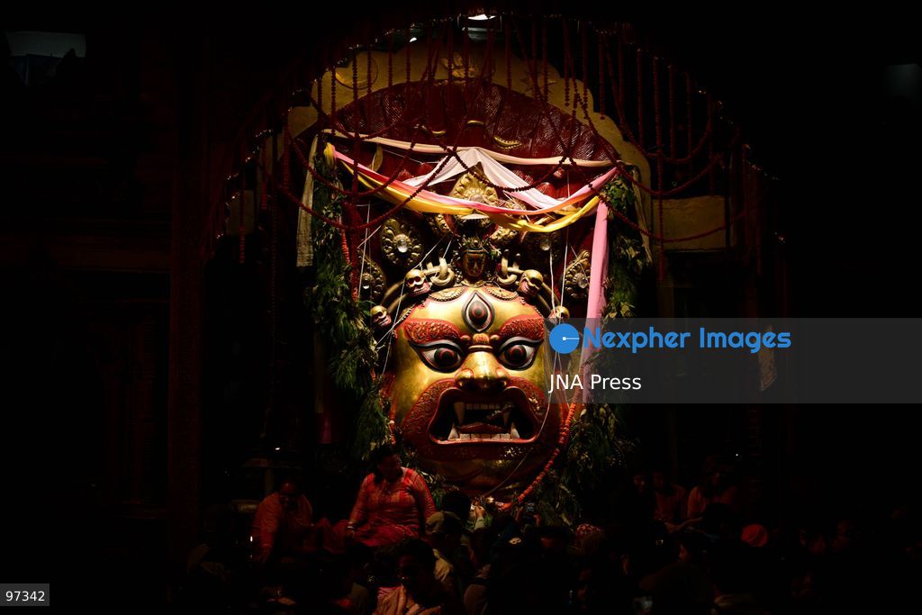 KATHMANDU, NEPAL, SEPTEMBER 26, 2026: Devotees pull chariots carrying Living Goddess Kumari Aryatara Shakya and the living deities Ganesh and Bhairav through the historic streets of Kathmandu during Thaneyā, the second chariot procession of the annual Indra Jatra festival. Large crowds gathered along the northern route of the old city as the three living deities were carried through areas including Asan and Indra Chowk. The celebrations also featured traditional masked dances, Newar music and public displays of deities including Swet Bhairab and Akash Bhairab. This year marks Aryatara Shakya’s first Indra Jatra as Kathmandu’s Living Goddess Kumari. Photo by Safal Prakash Shrestha / JNA Press. (Photo by Safal Prakash Shrestha/JNA Press via Nexpher Images)