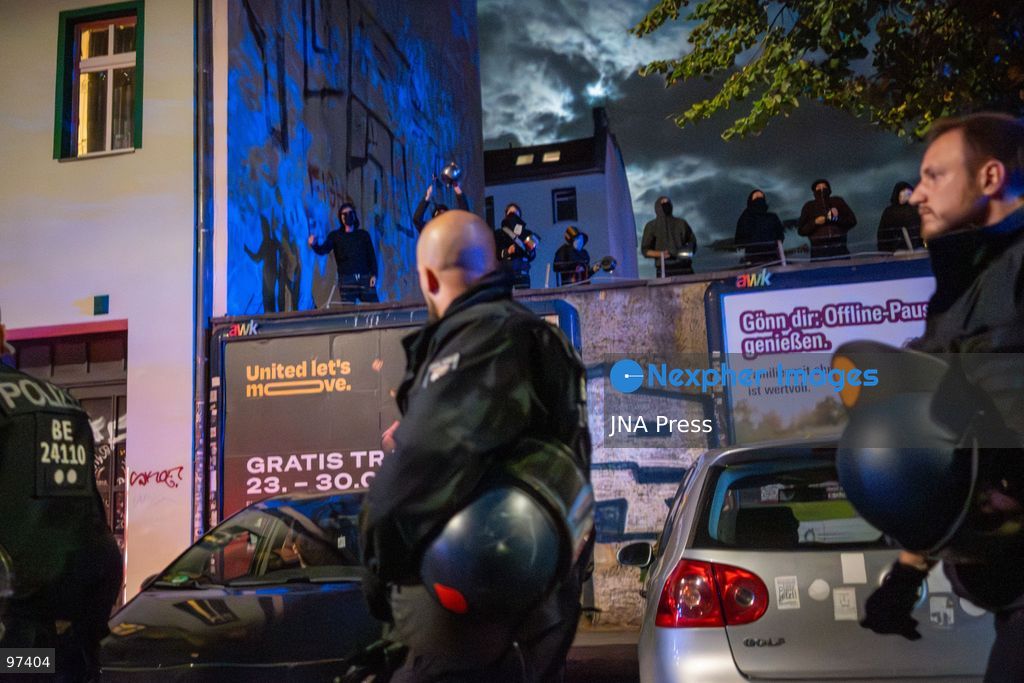 BERLIN, GERMANY, SEPTEMBER 26, 2026: Demonstrators march through the Friedrichshain district of Berlin in support of the occupied building known as Hugohaus at Gürtelstraße 39, following a police operation that removed the remaining occupants from the property. Around 200 people joined the demonstration, according to the photographer, protesting the police action and calling for the preservation of the occupied building. Police later dispersed the demonstration and detained one person. Photo by Jess Flom / JNA Press. (Photo by jess flom/JNA Press via Nexpher Images)