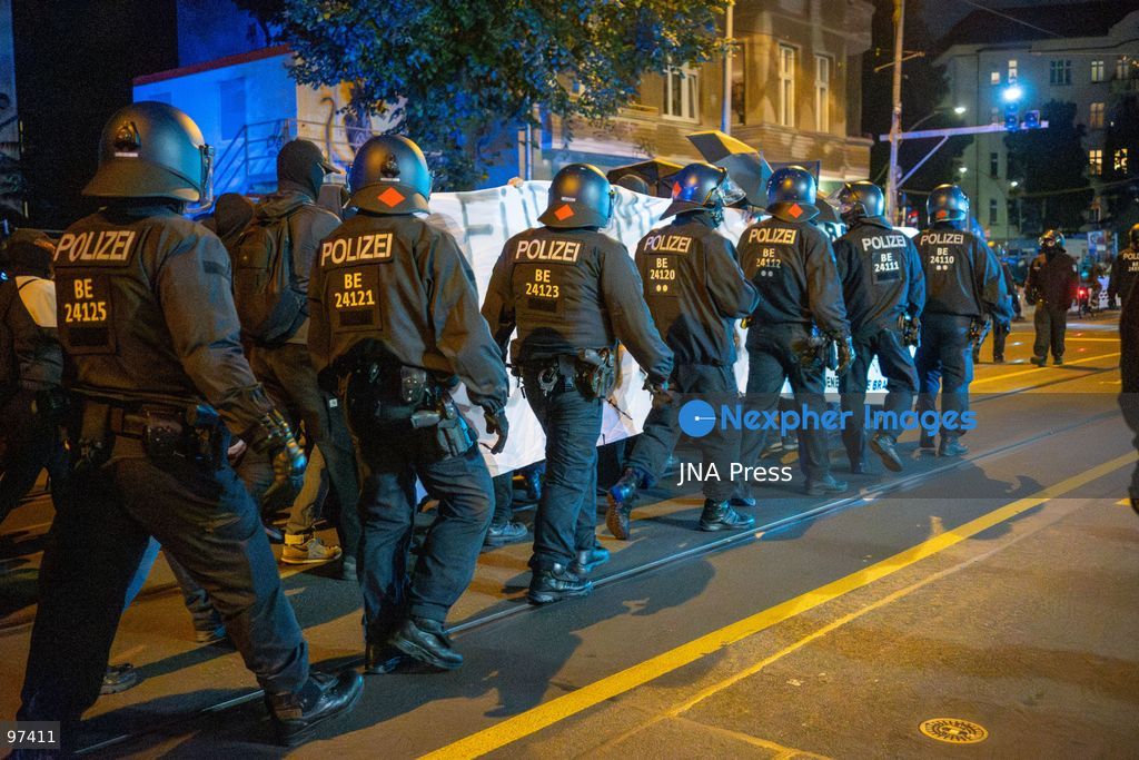BERLIN, GERMANY, SEPTEMBER 26, 2026: Demonstrators march through the Friedrichshain district of Berlin in support of the occupied building known as Hugohaus at Gürtelstraße 39, following a police operation that removed the remaining occupants from the property. Around 200 people joined the demonstration, according to the photographer, protesting the police action and calling for the preservation of the occupied building. Police later dispersed the demonstration and detained one person. Photo by Jess Flom / JNA Press. (Photo by jess flom/JNA Press via Nexpher Images)