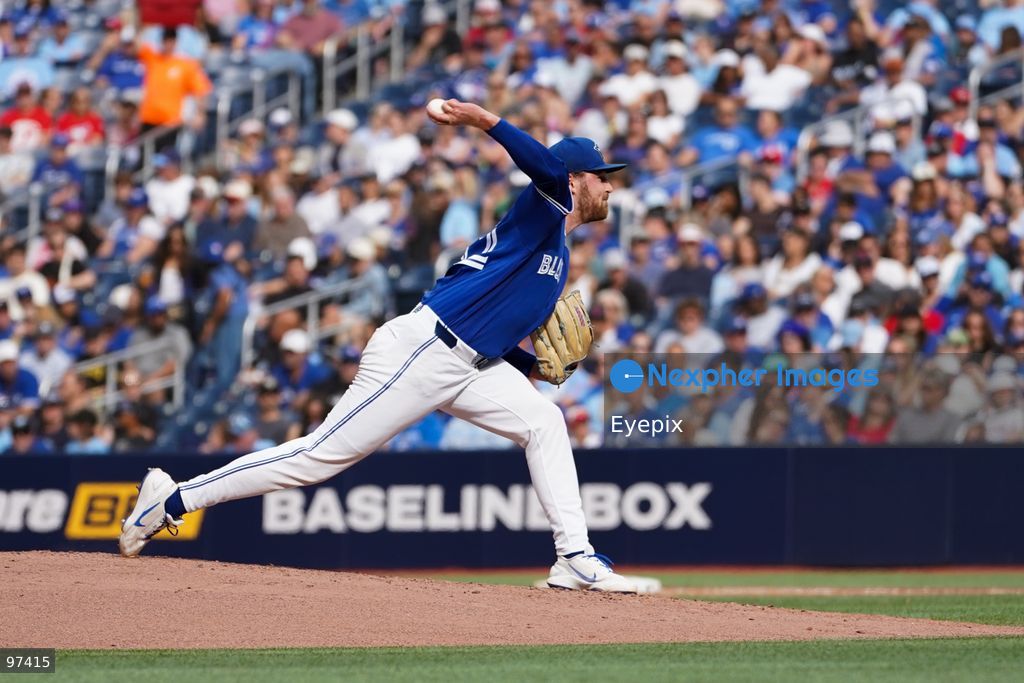 Shane Bieber #57 of the Toronto Blue Jays pitches the ball during the game against the Cincinnati Reds at Rogers Centre on September 26, 2026, in Toronto, Ontario, Canada. (Photo by Leonardo Ramirez/ Eyepix Group) (Photo by Leonardo Ramirez/ Eyepix Group/Eyepix via Nexpher Images)