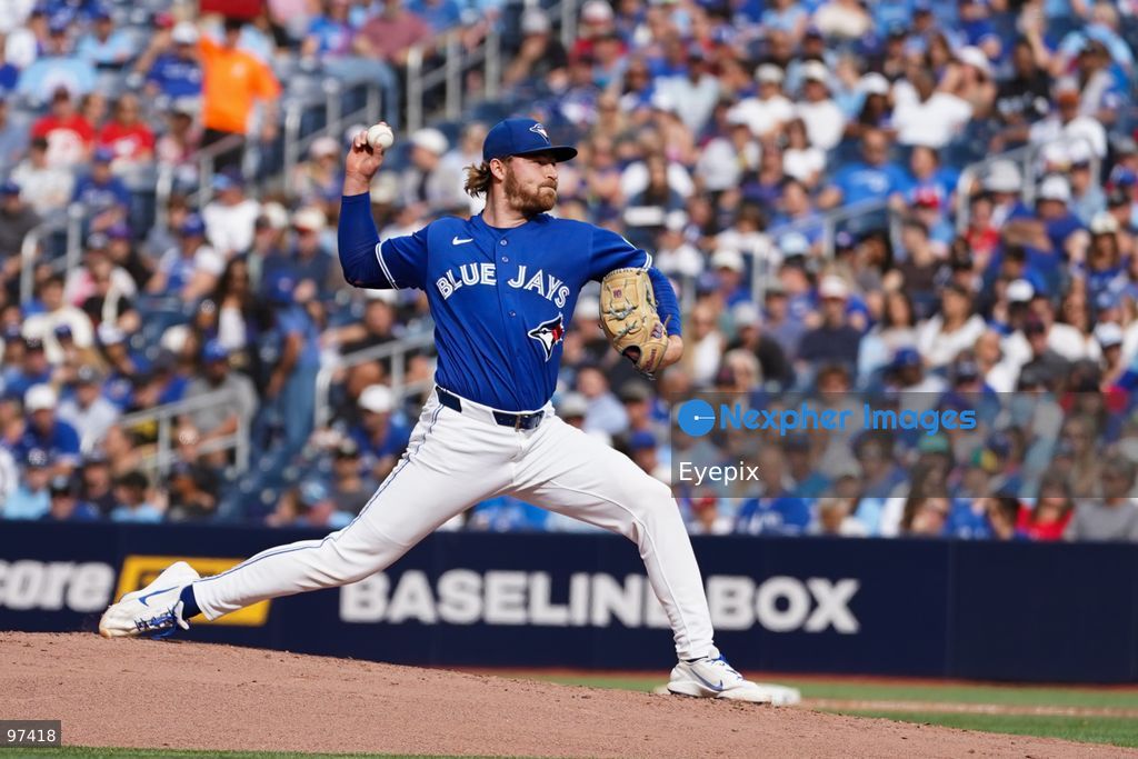 Shane Bieber #57 of the Toronto Blue Jays pitches the ball during the game against the Cincinnati Reds at Rogers Centre on September 26, 2026, in Toronto, Ontario, Canada. (Photo by Leonardo Ramirez/ Eyepix Group) (Photo by Leonardo Ramirez/ Eyepix Group/Eyepix via Nexpher Images)