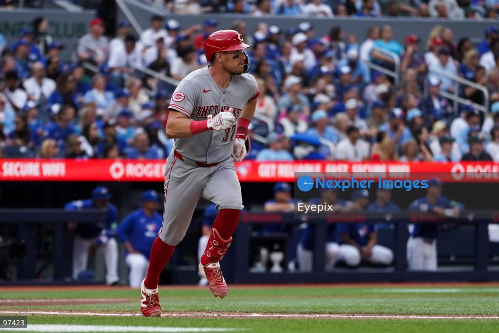 Tyler Stephenson #37 of Cincinnati Reds runs the bases during the game against the Toronto Blue Jays at Rogers Centre on September 26, 2026, in Toronto, Ontario, Canada. (Photo by Leonardo Ramirez/ Eyepix Group) (Photo by Leonardo Ramirez/ Eyepix Group/Eyepix via Nexpher Images)