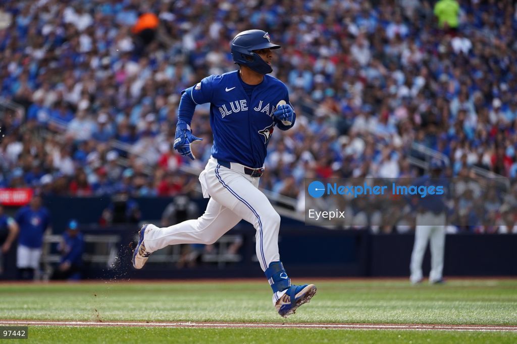 Andres Gimenez #0 of the Toronto Blue Jays runs the bases during the game against the Cincinnati Reds at Rogers Centre on September 26, 2026, in Toronto, Ontario, Canada. (Photo by Leonardo Ramirez/ Eyepix Group) (Photo by Leonardo Ramirez/ Eyepix Group/Eyepix via Nexpher Images)