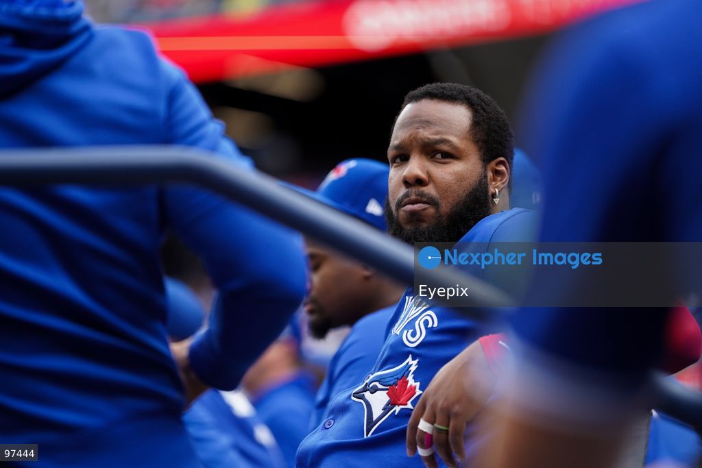 Vladimir Guerrero Jr. #27 of the Toronto Blue Jays  looks on from the dugout  during the game against the Cincinnati Reds at Rogers Centre on September 26, 2026, in Toronto, Ontario, Canada. (Photo by Leonardo Ramirez/ Eyepix Group) (Photo by Leonardo Ramirez/ Eyepix Group/Eyepix via Nexpher Images)