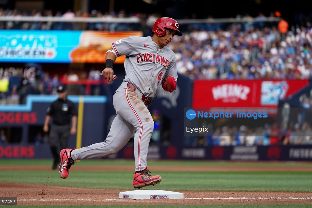 Juan Brito #46 of Cincinnati Reds runs the bases during the game against the Toronto Blue Jays at Rogers Centre on September 26, 2026, in Toronto, Ontario, Canada. (Photo by Leonardo Ramirez/ Eyepix Group) (Photo by Leonardo Ramirez/ Eyepix Group/Eyepix via Nexpher Images)