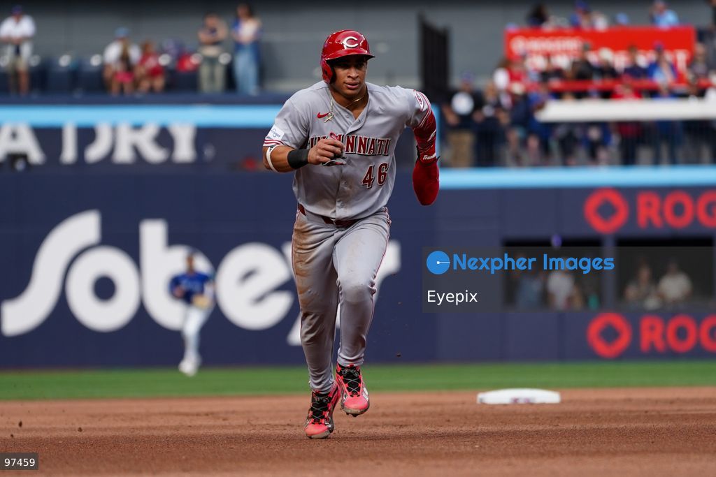 Juan Brito #46 of Cincinnati Reds runs the bases during the game against the Toronto Blue Jays at Rogers Centre on September 26, 2026, in Toronto, Ontario, Canada. (Photo by Leonardo Ramirez/ Eyepix Group) (Photo by Leonardo Ramirez/ Eyepix Group/Eyepix via Nexpher Images)