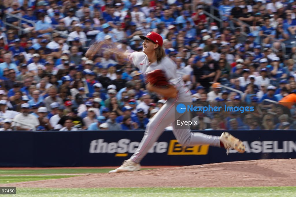 Rhett Lowder #25 of Cincinnati Reds pitcher te ball during the game against the Toronto Blue Jays at Rogers Centre on September 26, 2026, in Toronto, Ontario, Canada. (Photo by Leonardo Ramirez/ Eyepix Group) (Photo by Leonardo Ramirez/ Eyepix Group/Eyepix via Nexpher Images)