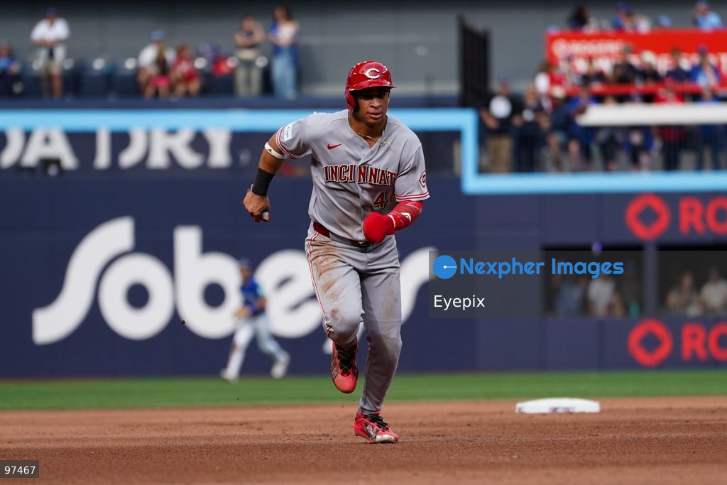 Juan Brito #46 of Cincinnati Reds runs the bases during the game against the Toronto Blue Jays at Rogers Centre on September 26, 2026, in Toronto, Ontario, Canada. (Photo by Leonardo Ramirez/ Eyepix Group) (Photo by Leonardo Ramirez/ Eyepix Group/Eyepix via Nexpher Images)