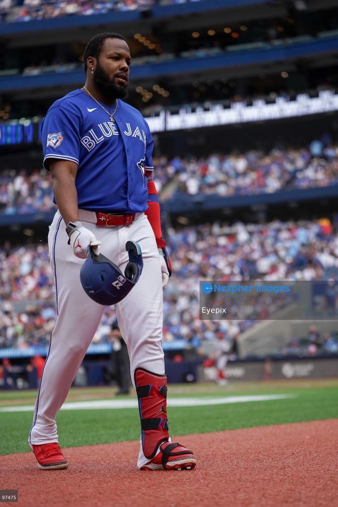 Vladimir Guerrero Jr. #27 of the Toronto Blue Jays looks on from the dugout during the game against the Cincinnati Reds at Rogers Centre on September 26, 2026, in Toronto, Ontario, Canada. (Photo by Leonardo Ramirez/ Eyepix Group) (Photo by Leonardo Ramirez/ Eyepix Group/Eyepix via Nexpher Images)