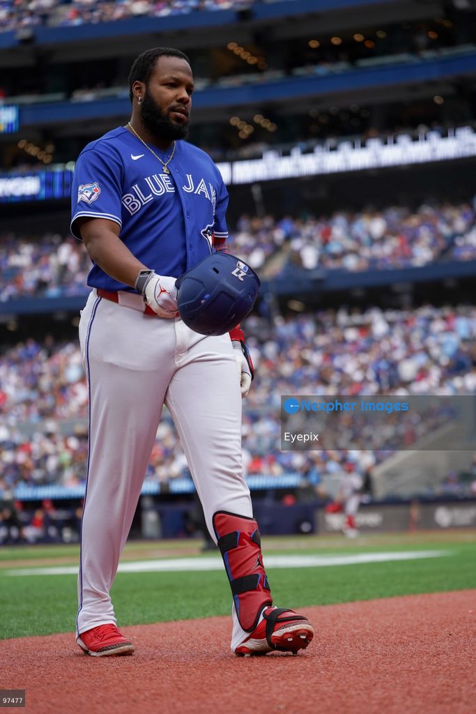 Vladimir Guerrero Jr. #27 of the Toronto Blue Jays looks on from the dugout during the game against the Cincinnati Reds at Rogers Centre on September 26, 2026, in Toronto, Ontario, Canada. (Photo by Leonardo Ramirez/ Eyepix Group) (Photo by Leonardo Ramirez/ Eyepix Group/Eyepix via Nexpher Images)