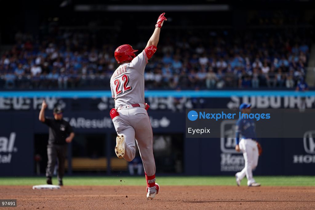 JJ Bleday #22 of Cincinnati Reds celebrates as he rounds the bases during the game against the Toronto Blue Jays at Rogers Centre on September 26, 2026, in Toronto, Ontario, Canada. (Photo by Leonardo Ramirez/ Eyepix Group) (Photo by Leonardo Ramirez/ Eyepix Group/Eyepix via Nexpher Images)