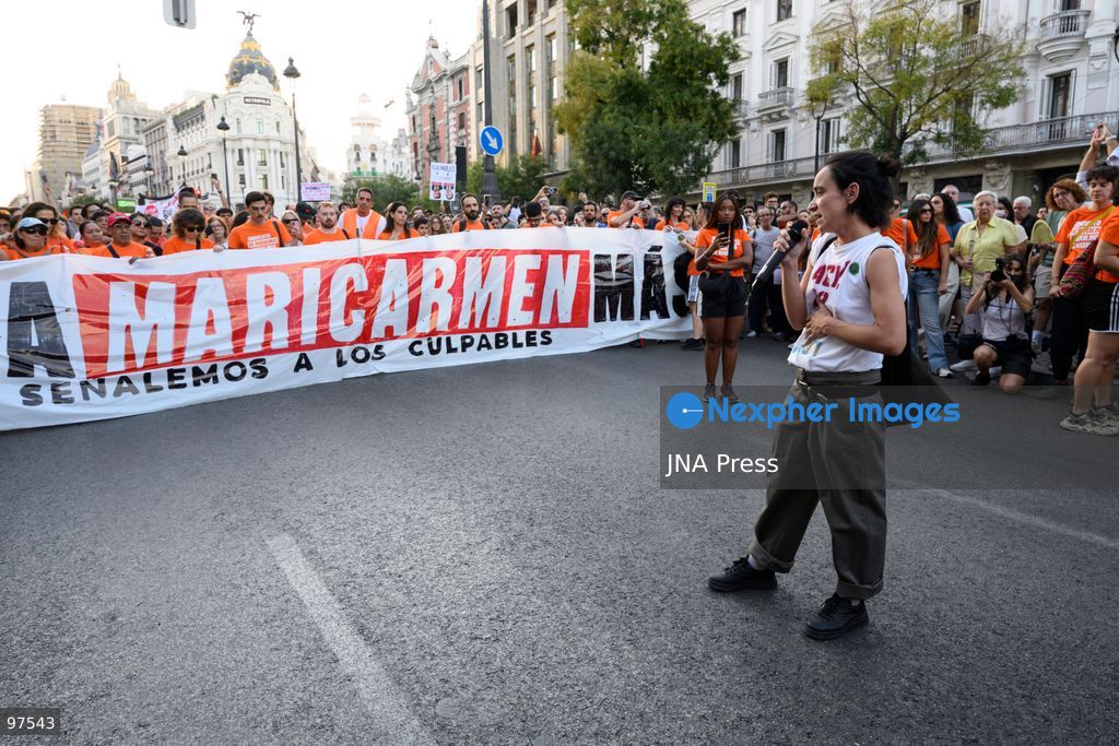 MADRID, SPAIN, SEPTEMBER 26, 2026: Demonstrators march through central Madrid during a protest against evictions organized by the Sindicato de Inquilinas e Inquilinos de Madrid. The demonstration began at Puerta del Sol and ended outside the Congress of Deputies, with protesters demanding stronger housing protections following the eviction earlier in the week of 87-year-old Maricarmen Abascal. After the march, protesters erected tents at Puerta del Sol as a housing protest encampment began in the square. Photo by Tomas Calle / JNA Press. (Photo by Tomas Calle/JNA Press via Nexpher Images)