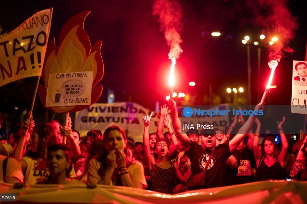 MADRID, SPAIN, SEPTEMBER 26, 2026: Demonstrators march through central Madrid during a protest against the housing crisis and evictions, following the forced eviction earlier in the week of 87-year-old Maricarmen Abascal from her longtime home in the Spanish capital. Thousands joined the demonstration calling for stronger housing protections and measures against evictions. Photo by C. Carvajal / JNA Press. (Photo by C. Carvajal/JNA Press via Nexpher Images)