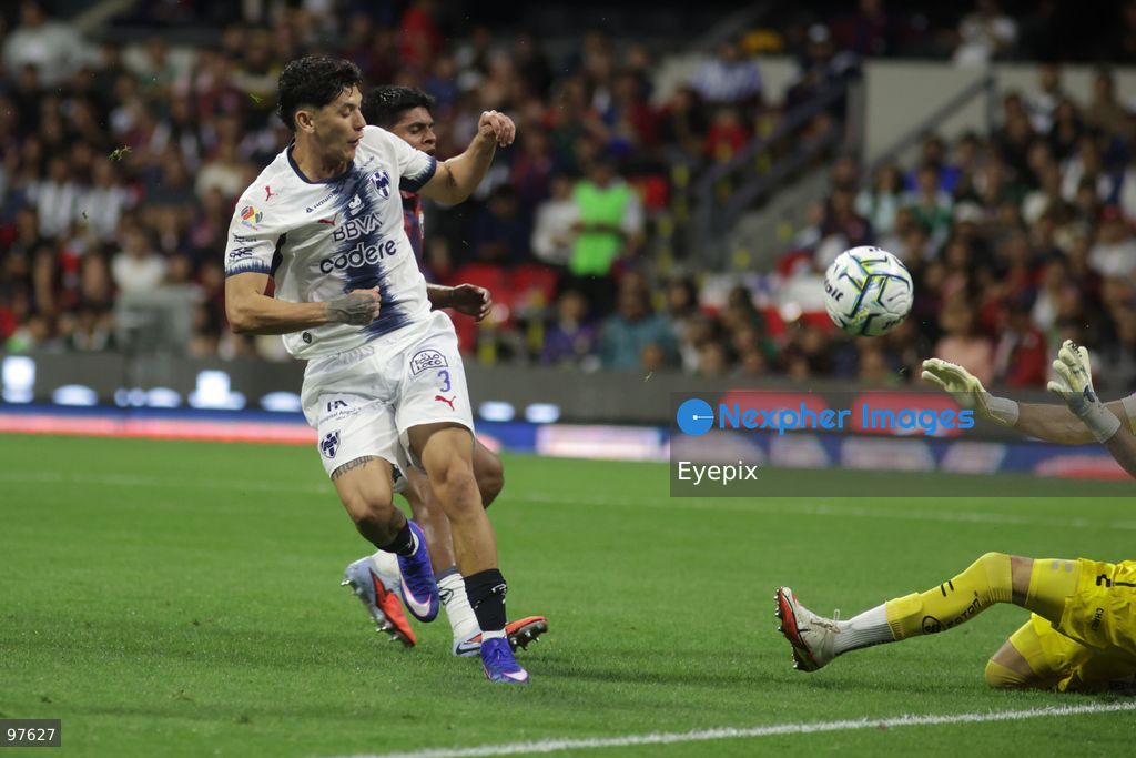 Gerardo Arteaga #3 of Monterrey shoots to the goal during the Liga MX Apertura 2026 match day 10 game between Atlante and Monterrey at Estadio Banorte. on September 25, 2026 in Mexico City, Mexico. (Photo by Ismael Rosas/ Eyepix Group) (Photo by Ismael Rosas/ Eyepix Group/Eyepix via Nexpher Images)