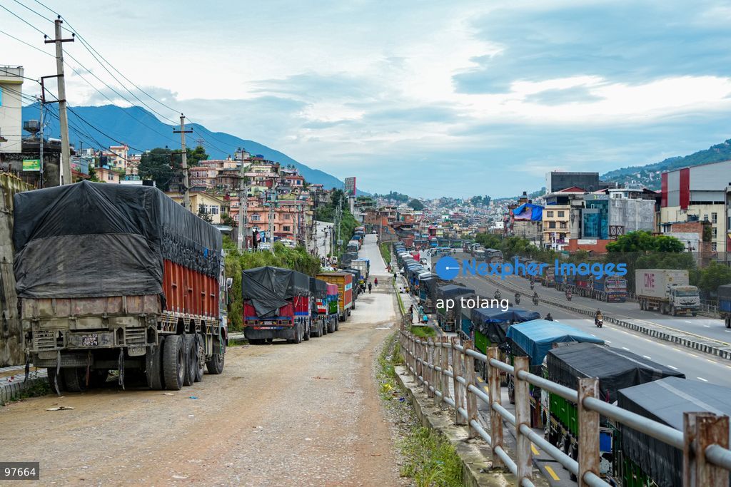 KATHMANDU, NEPAL —September 26, 2026: Transportation vehicles wait along the Ring Road as the Prithivi Highway remains blocked by a landslide, disrupting traffic in Kathmandu, Nepal. (Photo by ap tolang/Nexpher Images)