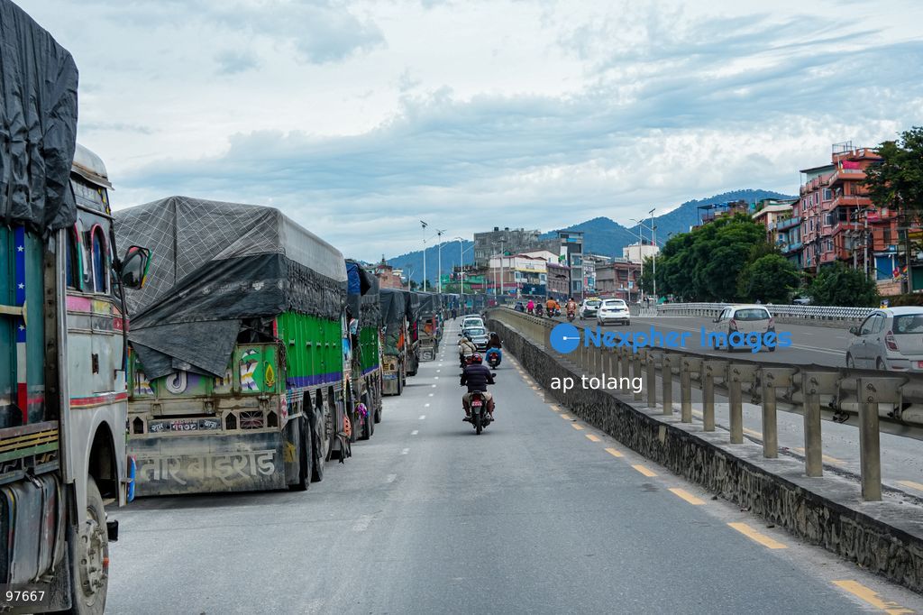 KATHMANDU, NEPAL —September 26, 2026: Transportation vehicles wait along the Ring Road as the Prithivi Highway remains blocked by a landslide, disrupting traffic in Kathmandu, Nepal. (Photo by ap tolang/Nexpher Images)