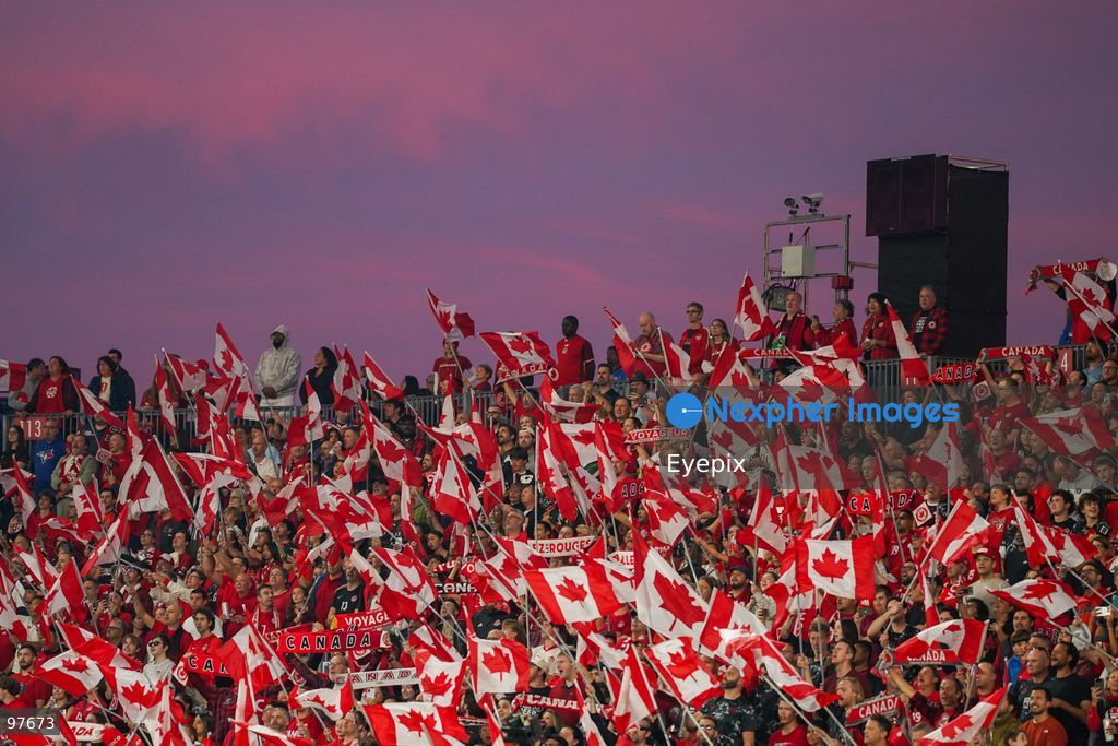 Canadian fans waving Canada flags before the International Friendly match between Canada and Chile at BMO Filed. on September 26, 2026 in Toronto, Ontario. (Photo by Leonardo Ramirez/ Eyepix Group) (Photo by Leonardo Ramirez/ Eyepix Group/Eyepix via Nexpher Images)