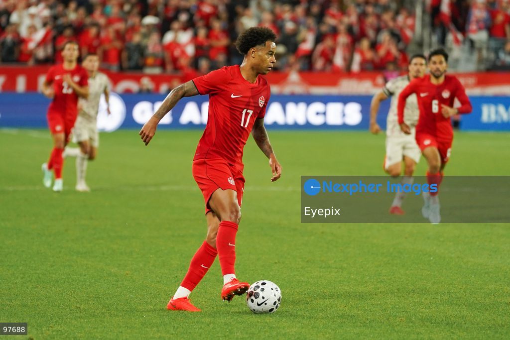 Tajon Buchanan #17 of Canada drives the ball forward during the International Friendly match between Canada and Chile at BMO Filed. on September 26, 2026 in Toronto, Ontario. (Photo by Leonardo Ramirez/ Eyepix Group) (Photo by Leonardo Ramirez/ Eyepix Group/Eyepix via Nexpher Images)