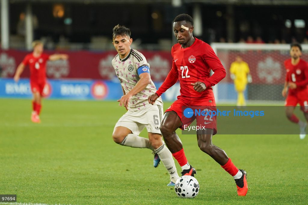 Richie Laryea #22 of Canada is pressured by Vicente Pizarro #06 of Chile during the International Friendly match between Canada and Chile at BMO Filed. on September 26, 2026 in Toronto, Ontario. (Photo by Leonardo Ramirez/ Eyepix Group) (Photo by Leonardo Ramirez/ Eyepix Group/Eyepix via Nexpher Images)