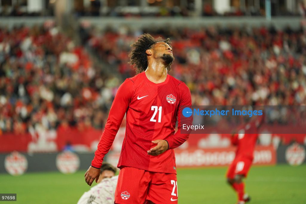 Jacen Russell-Rowe #21 of Canada reacts during the International Friendly match between Canada and Chile at BMO Filed. on September 26, 2026 in Toronto, Ontario. (Photo by Leonardo Ramirez/ Eyepix Group) (Photo by Leonardo Ramirez/ Eyepix Group/Eyepix via Nexpher Images)