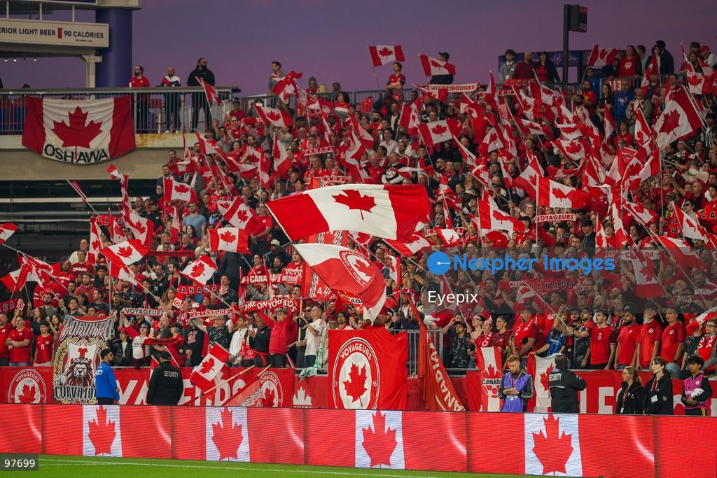 Canadian fans waving Canada flags before the International Friendly match between Canada and Chile at BMO Filed. on September 26, 2026 in Toronto, Ontario. (Photo by Leonardo Ramirez/ Eyepix Group) (Photo by Leonardo Ramirez/ Eyepix Group/Eyepix via Nexpher Images)